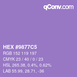 Color code: HEX #9877C5 | qconv.com