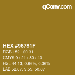 Color code: HEX #98781F | qconv.com