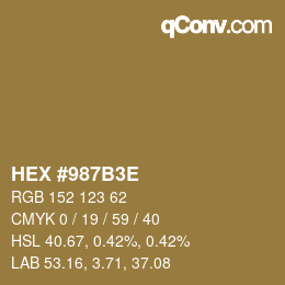 Color code: HEX #987B3E | qconv.com