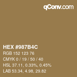 カラーコード: HEX #987B4C | qconv.com