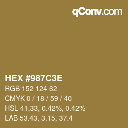 Color code: HEX #987C3E | qconv.com