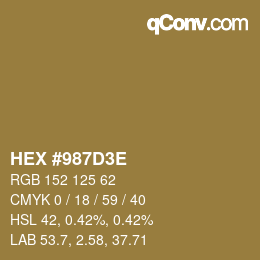 Color code: HEX #987D3E | qconv.com
