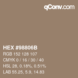 Color code: HEX #98806B | qconv.com