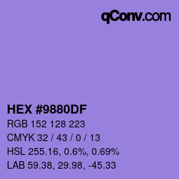 Color code: HEX #9880DF | qconv.com