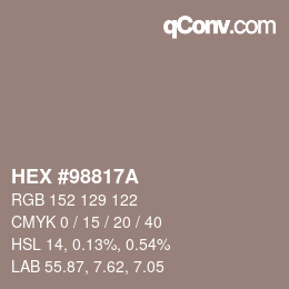 Color code: HEX #98817A | qconv.com
