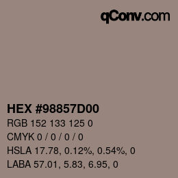 Color code: HEX #98857D00 | qconv.com