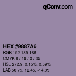 颜色代码: HEX #9887A6 | qconv.com