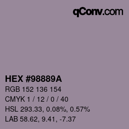 Color code: HEX #98889A | qconv.com