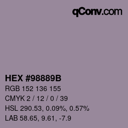 Color code: HEX #98889B | qconv.com