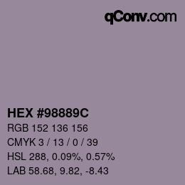 颜色代码: HEX #98889C | qconv.com