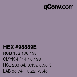 Color code: HEX #98889E | qconv.com