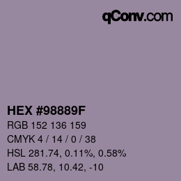 カラーコード: HEX #98889F | qconv.com