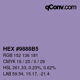 颜色代码: HEX #9888B5 | qconv.com