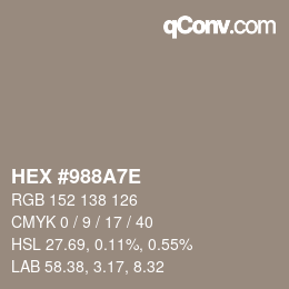 Color code: HEX #988A7E | qconv.com