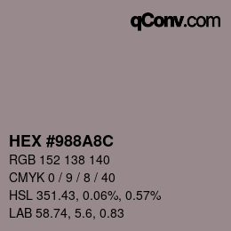 Color code: HEX #988A8C | qconv.com