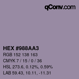 Farbcode: HEX #988AA3 | qconv.com