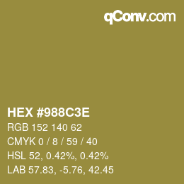 Color code: HEX #988C3E | qconv.com