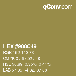 Color code: HEX #988C49 | qconv.com