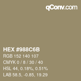 Color code: HEX #988C6B | qconv.com