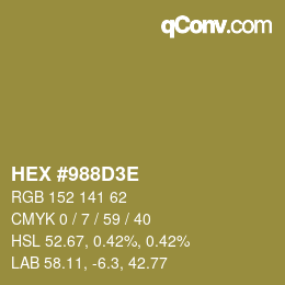 Color code: HEX #988D3E | qconv.com