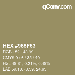 カラーコード: HEX #988F63 | qconv.com