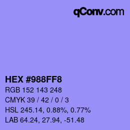 Color code: HEX #988FF8 | qconv.com