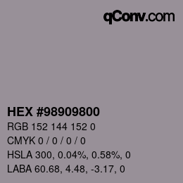 Farbcode: HEX #98909800 | qconv.com