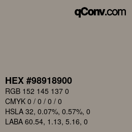 Color code: HEX #98918900 | qconv.com