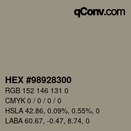 Color code: HEX #98928300 | qconv.com