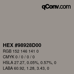 Color code: HEX #98928D00 | qconv.com