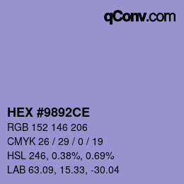 颜色代码: HEX #9892CE | qconv.com