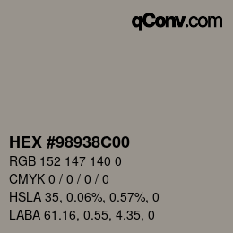 Color code: HEX #98938C00 | qconv.com