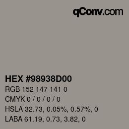 Color code: HEX #98938D00 | qconv.com