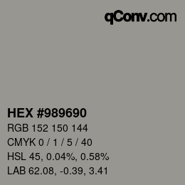 Color code: HEX #989690 | qconv.com