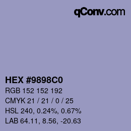 Color code: HEX #9898C0 | qconv.com