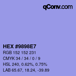 Color code: HEX #9898E7 | qconv.com