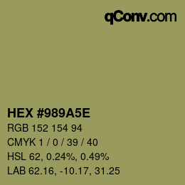 Color code: HEX #989A5E | qconv.com