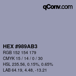 カラーコード: HEX #989AB3 | qconv.com
