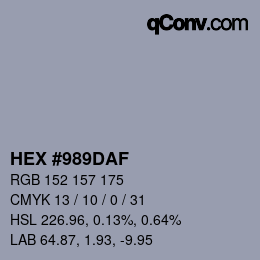 颜色代码: HEX #989DAF | qconv.com