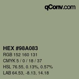 Farbcode: HEX #98A083 | qconv.com