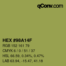 Color code: HEX #98A14F | qconv.com