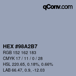カラーコード: HEX #98A2B7 | qconv.com