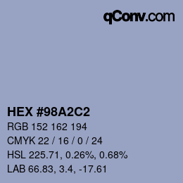 カラーコード: HEX #98A2C2 | qconv.com