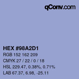 Color code: HEX #98A2D1 | qconv.com