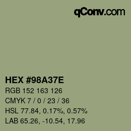 Farbcode: HEX #98A37E | qconv.com