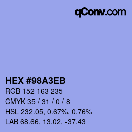Color code: HEX #98A3EB | qconv.com