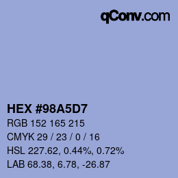 Código de color: HEX #98A5D7 | qconv.com