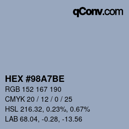 颜色代码: HEX #98A7BE | qconv.com