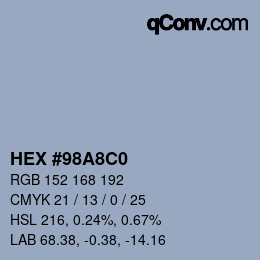 Farbcode: HEX #98A8C0 | qconv.com