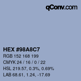 Farbcode: HEX #98A8C7 | qconv.com